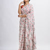 White cotton birds Printed Saree