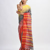 Grey cotton tai dai with solid broder in multi colour pallu hondwaven saree