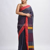 Dark grey cotton with red border handwoven jamdani saree