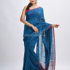 Turquoise cotton pallu stipe handwoven jamdani saree