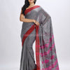 Grey cotton temple broder handwoven jamdani saree