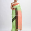 Light green cotton with solid body in tawny peach pallu handloom saree