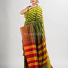 Fren green cotton blend pallu with multi colour stripe handloom saree