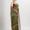 Olive green cotton embroidery saree