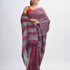 Maroon And Steel Stipe Handwoven linen handloom Saree