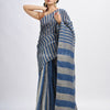 Nevy blue And muga Stipe Handwoven linen handloom Saree