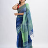 Midnight blue linen with pallu stipe handloom saree
