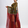 Olive green linen all body buti jamdani saree