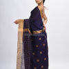 Violet linen half check and huff solid body jamdani saree