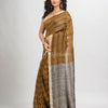 Golden brown linen with silver zari pallu handloom saree