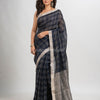 Nevy blue linen with silver zari pallu handloom saree