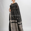 Black linen zari border with silver zari pallu jamdani saree
