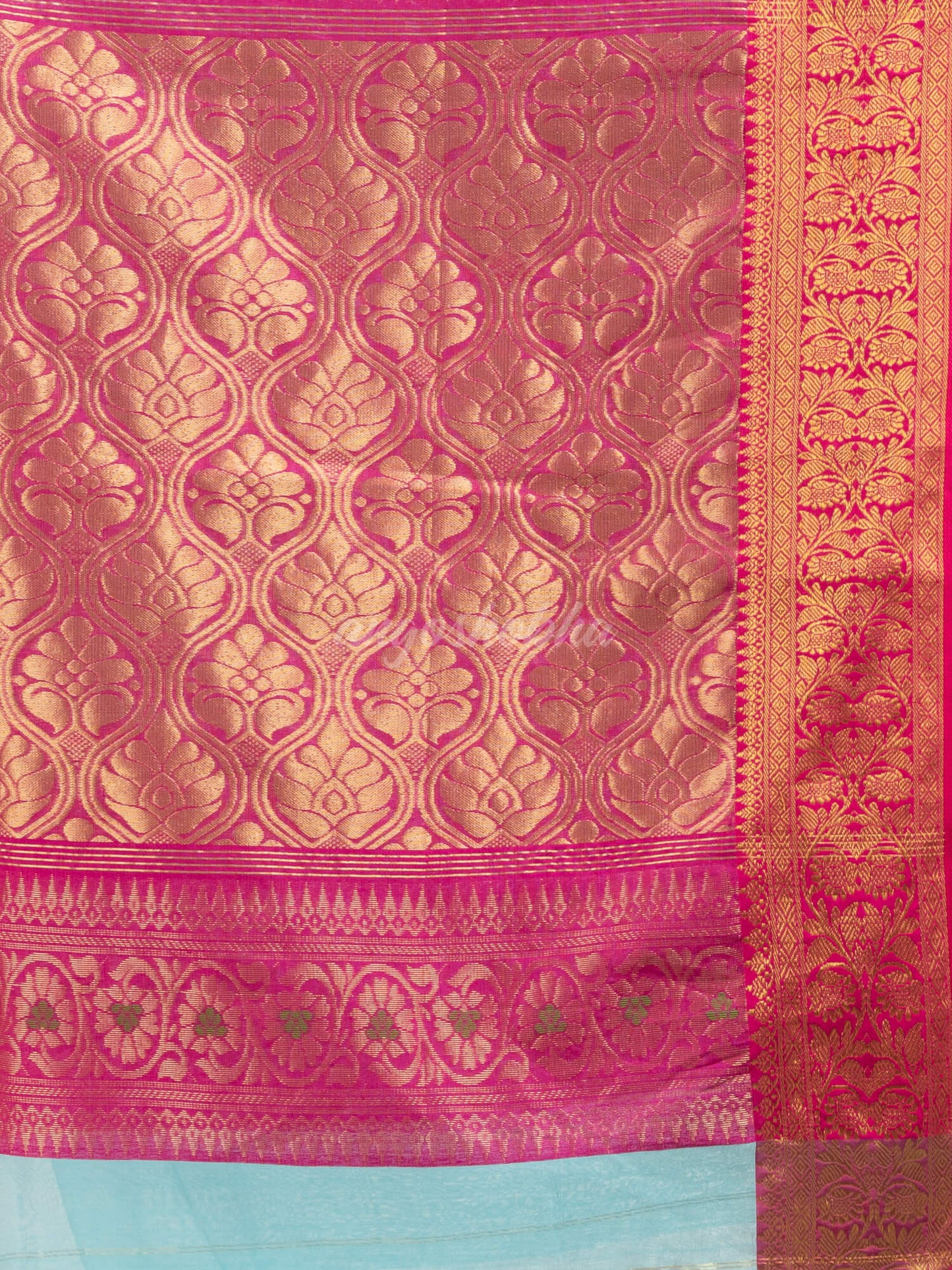 Turquoise (Tute) art silk Muslin Jacquard Jamdani Saree