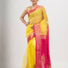 Bright Yellow art silk Muslin Jacquard Jamdani Saree