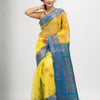 Yellow art silk Muslin Jacquard Jamdani saree