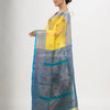Yellow art silk Muslin Jacquard Jamdani saree