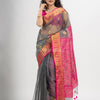 Grey art silk Muslin Jacquard Jamdani saree