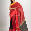 Red & Black cotton blend half and half handloom saree