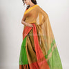 Muga & Light Green cotton blend half and half handloom saree