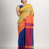 Muga & Blue cotton blend half and half handloom saree