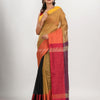 Beige & Black cotton blend half and half handloom saree