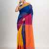 Blue & Yellow cotton blend half and half handloom saree