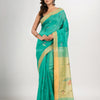 Mint green cotton blend all body boat motive with pallu muga jamdani saree