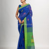 Royal blue cotton blend all body laptop motive with pallu green jamdani saree