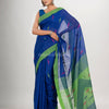 Royal blue cotton blend all body motive with green pallu jamdani saree