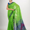 Green cotton blend all body motive with blue pallu jamdani saree