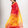 Red cotton blend all body motive with yellow pallu jamdani saree