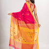 Deep pink cotton blend all body motive with yellow pallu jamdani saree