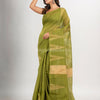 Pista green cotton blend handloom saree
