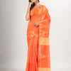 Orange cotton blend handloom saree
