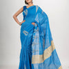 Deep aqua blue cotton blend handloom saree