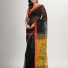 Black cotton blend all body buti with yellow pallu flower tree motive jamdani saree