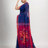 Royal blue cotton blend all body buti with rani pallu flower tree motive jamdani saree