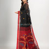 Black cotton blend all body buti with red pallu flower tree motive jamdani saree