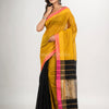 Yellow & black cotton blend handloom saree