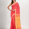 pastel red cotton blend all body love motive with light yellow pallu jamdani saree