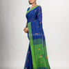 Royal blue cotton blend all body arrow motive with green pallu jamdani saree