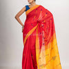 Red cotton blend all body arrow motive with Yellow pallu jamdani saree
