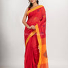 Red cotton blend all body noddle motive with yellow pallu jamdani saree