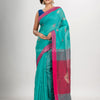 Turquoise cotton blend all body noddle motive with rani pallu jamdani saree