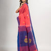 Pastel red cotton blend all body noddle motive with blue pallu jamdani saree
