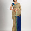 Muga cotton blend with pallu blue and pompom handloom saree