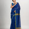 Blue cotton blend with pompom handloom saree