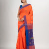 Orange cotton blend all body buti with pallu dimond motive jamdani saree