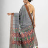 Grey cotton all body buti with diamond pallu and copper zari broder handloom jacquard saree