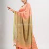 Petite Peach cotton all body buti and stripe with gold zari broder handloom saree